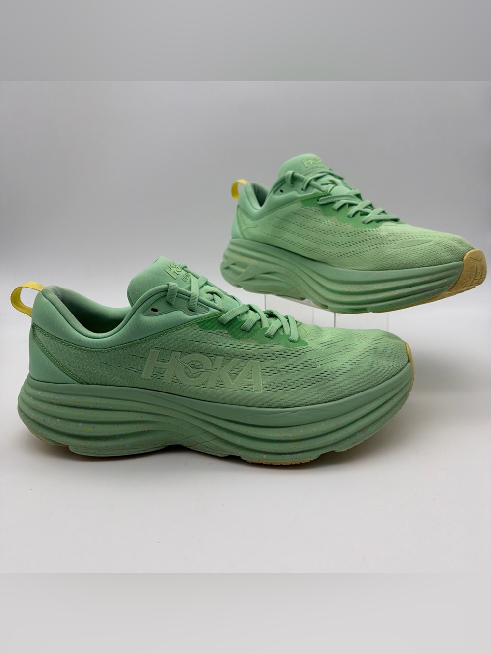 Hoka Bondi 8 Running Shoes Mens 12D Green Gym Walking Athletic Sneakers